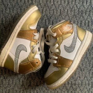 Nike Air Jordan 1 PHAT Toddler Size 5 White/Metallic Gold-Silver